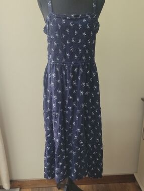 Hollister Navy Floral Smocked Maxi Dress